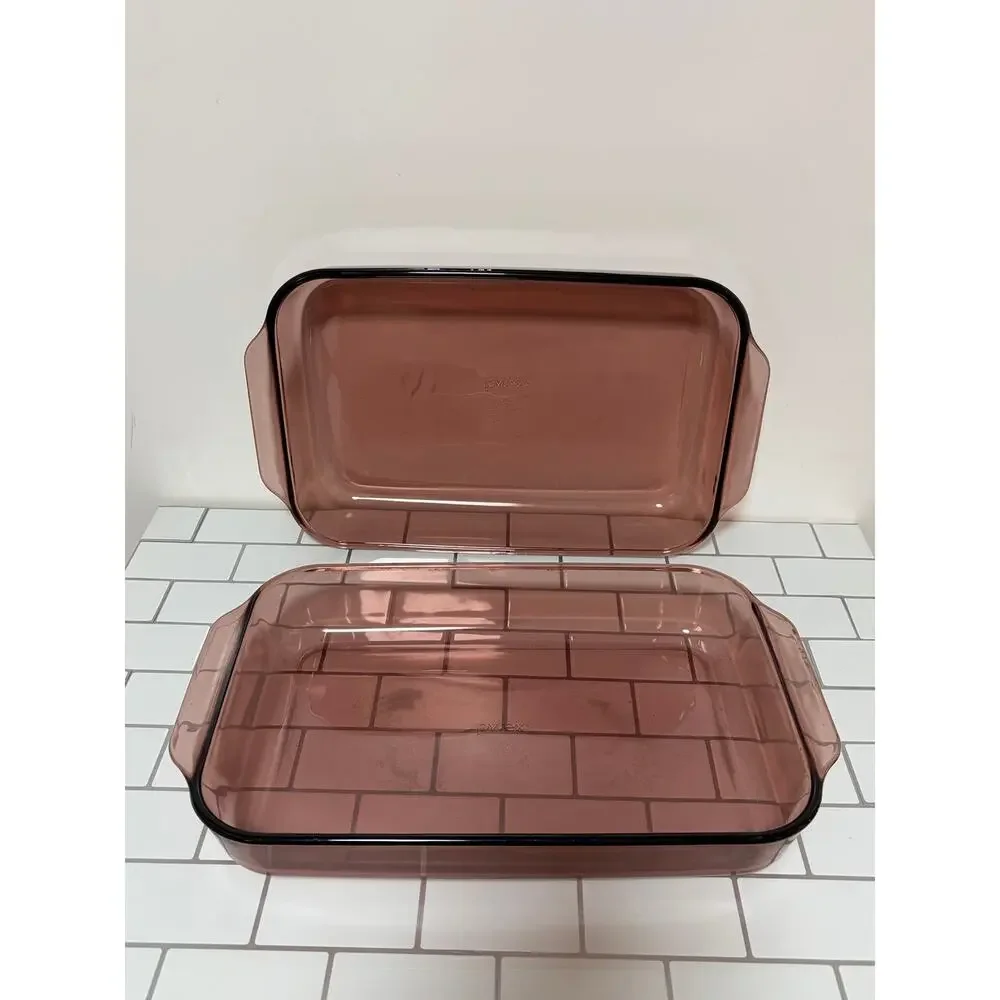 Vintage Pyrex Cranberry 13x9 Glass Baking Dishes 283-R 2Qt Set of 2 USA